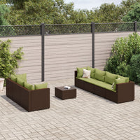 Thumbnail for 8-tlg. Garten-Lounge-Set mit Kissen Braun Poly Rattan