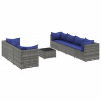 Thumbnail for 8-tlg. Garten-Lounge-Set mit Kissen Grau Poly Rattan