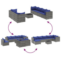 Thumbnail for 8-tlg. Garten-Lounge-Set mit Kissen Grau Poly Rattan