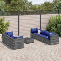 Thumbnail for 8-tlg. Garten-Lounge-Set mit Kissen Grau Poly Rattan
