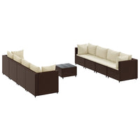Thumbnail for 9-tlg. Garten-Lounge-Set mit Kissen Braun Poly Rattan