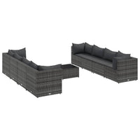 Thumbnail for 9-tlg. Garten-Lounge-Set mit Kissen Grau Poly Rattan