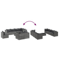 Thumbnail for 9-tlg. Garten-Lounge-Set mit Kissen Grau Poly Rattan