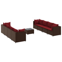 Thumbnail for 9-tlg. Garten-Lounge-Set mit Kissen Braun Poly Rattan