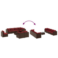 Thumbnail for 9-tlg. Garten-Lounge-Set mit Kissen Braun Poly Rattan