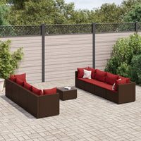 Thumbnail for 9-tlg. Garten-Lounge-Set mit Kissen Braun Poly Rattan