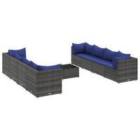 Thumbnail for 9-tlg. Garten-Lounge-Set mit Kissen Grau Poly Rattan