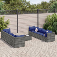 Thumbnail for 9-tlg. Garten-Lounge-Set mit Kissen Grau Poly Rattan