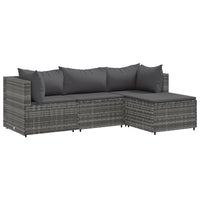 Thumbnail for 4-tlg. Garten-Lounge-Set mit Kissen Grau Poly Rattan