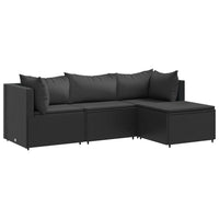 Thumbnail for 4-tlg. Garten-Lounge-Set mit Kissen Schwarz Poly Rattan