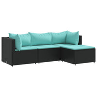 Thumbnail for 4-tlg. Garten-Lounge-Set mit Kissen Schwarz Poly Rattan