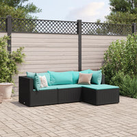 Thumbnail for 4-tlg. Garten-Lounge-Set mit Kissen Schwarz Poly Rattan