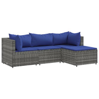Thumbnail for 4-tlg. Garten-Lounge-Set mit Kissen Grau Poly Rattan