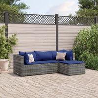 Thumbnail for 4-tlg. Garten-Lounge-Set mit Kissen Grau Poly Rattan