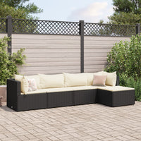 Thumbnail for 5-tlg. Garten-Lounge-Set mit Kissen Schwarz Poly Rattan