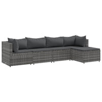 Thumbnail for 5-tlg. Garten-Lounge-Set mit Kissen Grau Poly Rattan
