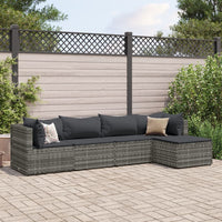 Thumbnail for 5-tlg. Garten-Lounge-Set mit Kissen Grau Poly Rattan
