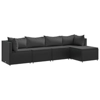 Thumbnail for 5-tlg. Garten-Lounge-Set mit Kissen Schwarz Poly Rattan