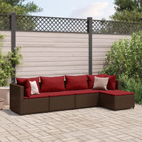 Thumbnail for 5-tlg. Garten-Lounge-Set mit Kissen Braun Poly Rattan