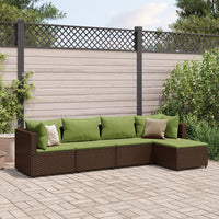 Thumbnail for 5-tlg. Garten-Lounge-Set mit Kissen Braun Poly Rattan