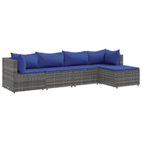 Thumbnail for 5-tlg. Garten-Lounge-Set mit Kissen Grau Poly Rattan