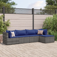 Thumbnail for 5-tlg. Garten-Lounge-Set mit Kissen Grau Poly Rattan