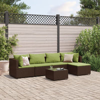 Thumbnail for 6-tlg. Garten-Lounge-Set mit Kissen Braun Poly Rattan