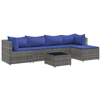 Thumbnail for 6-tlg. Garten-Lounge-Set mit Kissen Grau Poly Rattan