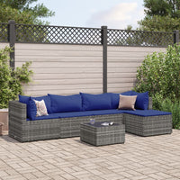 Thumbnail for 6-tlg. Garten-Lounge-Set mit Kissen Grau Poly Rattan