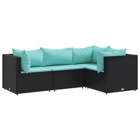 Thumbnail for 4-tlg. Garten-Lounge-Set mit Kissen Schwarz Poly Rattan