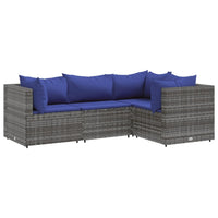 Thumbnail for 4-tlg. Garten-Lounge-Set mit Kissen Grau Poly Rattan