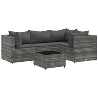 Thumbnail for 5-tlg. Garten-Lounge-Set mit Kissen Grau Poly Rattan