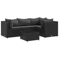 Thumbnail for 5-tlg. Garten-Lounge-Set mit Kissen Schwarz Poly Rattan