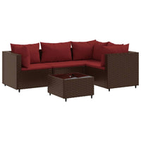 Thumbnail for 5-tlg. Garten-Lounge-Set mit Kissen Braun Poly Rattan