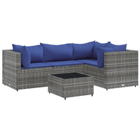 Thumbnail for 5-tlg. Garten-Lounge-Set mit Kissen Grau Poly Rattan