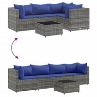 Thumbnail for 5-tlg. Garten-Lounge-Set mit Kissen Grau Poly Rattan