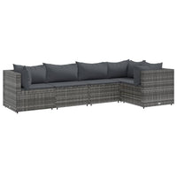 Thumbnail for 5-tlg. Garten-Lounge-Set mit Kissen Grau Poly Rattan