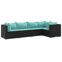 Thumbnail for 5-tlg. Garten-Lounge-Set mit Kissen Schwarz Poly Rattan
