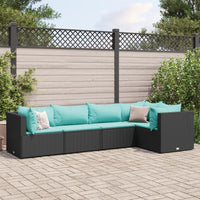 Thumbnail for 5-tlg. Garten-Lounge-Set mit Kissen Schwarz Poly Rattan