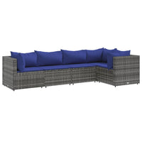 Thumbnail for 5-tlg. Garten-Lounge-Set mit Kissen Grau Poly Rattan
