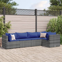 Thumbnail for 5-tlg. Garten-Lounge-Set mit Kissen Grau Poly Rattan