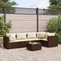Thumbnail for 6-tlg. Garten-Lounge-Set mit Kissen Braun Poly Rattan