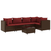Thumbnail for 6-tlg. Garten-Lounge-Set mit Kissen Braun Poly Rattan