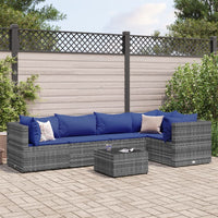 Thumbnail for 6-tlg. Garten-Lounge-Set mit Kissen Grau Poly Rattan