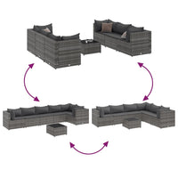 Thumbnail for 7-tlg. Garten-Lounge-Set mit Kissen Grau Poly Rattan