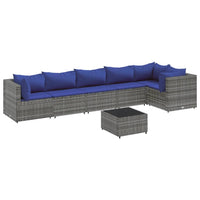 Thumbnail for 7-tlg. Garten-Lounge-Set mit Kissen Grau Poly Rattan
