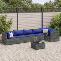 Thumbnail for 7-tlg. Garten-Lounge-Set mit Kissen Grau Poly Rattan
