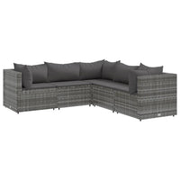 Thumbnail for 5-tlg. Garten-Lounge-Set mit Kissen Grau Poly Rattan