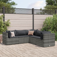 Thumbnail for 5-tlg. Garten-Lounge-Set mit Kissen Grau Poly Rattan