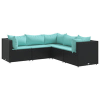 Thumbnail for 5-tlg. Garten-Lounge-Set mit Kissen Schwarz Poly Rattan